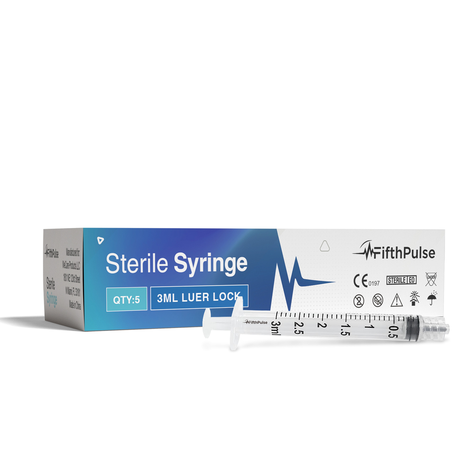 FifthPulse 3ml Syringe (NO Needle) – Measurement Dispensing, Sterile – 5 Pack