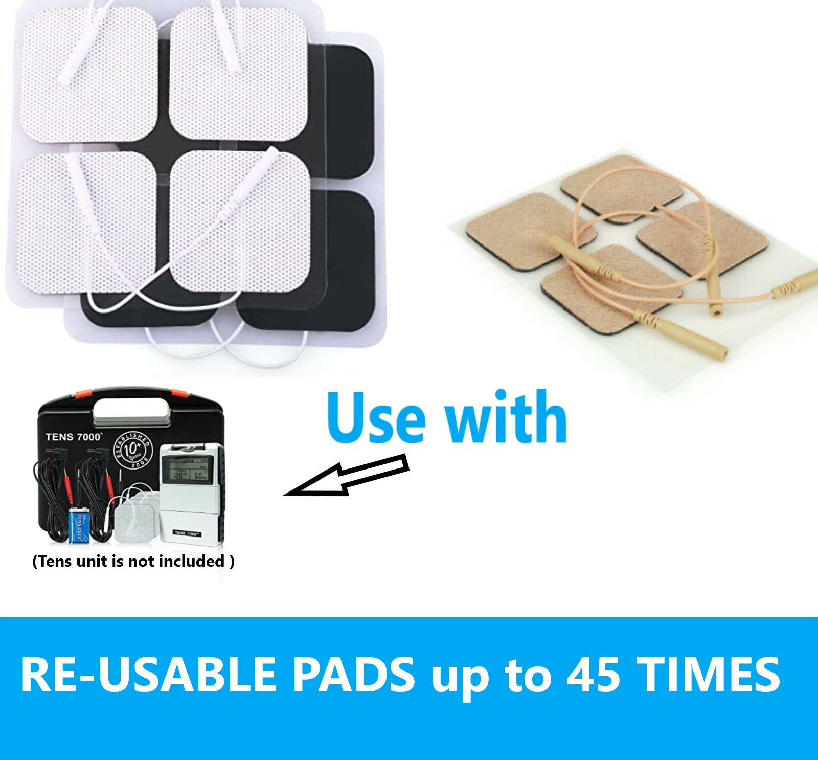 20 RE-USABLE PADS, FOR TENS 3000, 2X2 TAN CLOTH SELF-Adhesive Re-use up 45 times