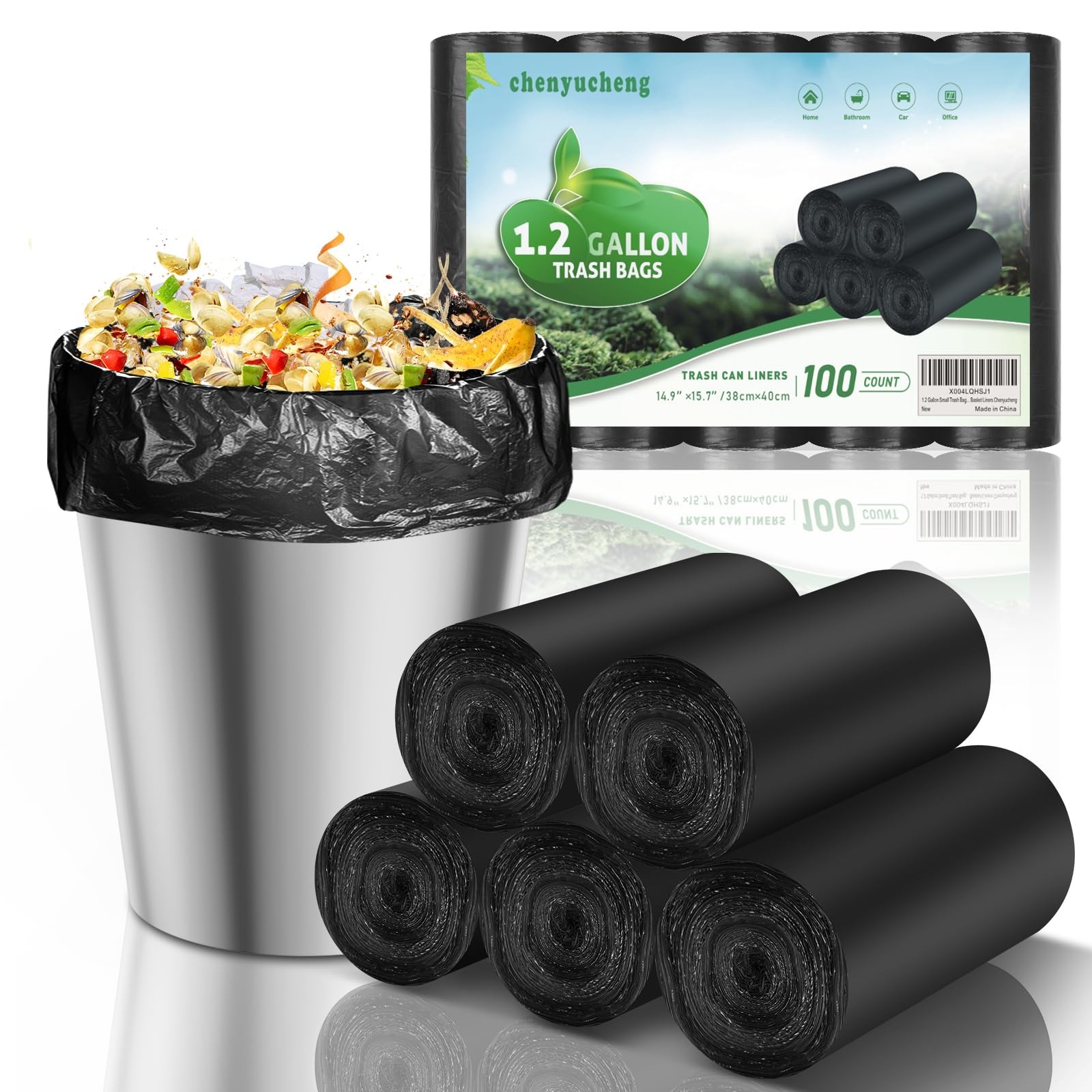 1.2 Gallon Small Trash Bags 1 Count (Pack of 100), gal black 100