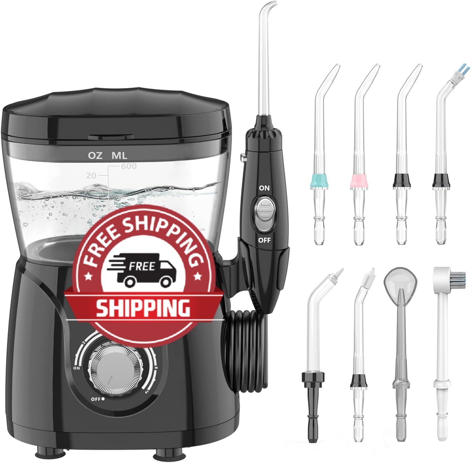 Irrigador Dental 600ml 10 Niveles de Presión 8 Boquillas Negro