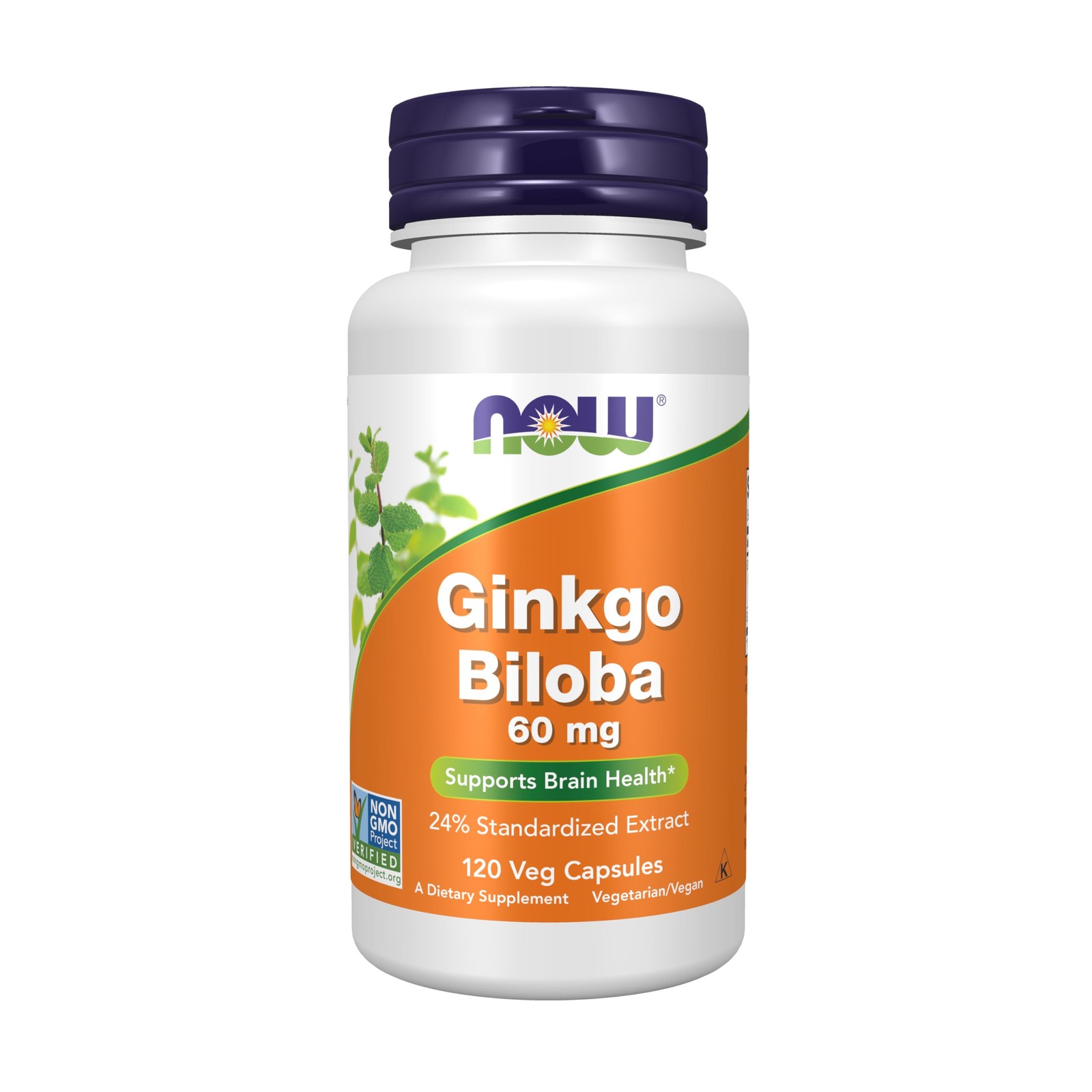 Ginkgo Biloba 60mg 120 Veg Capsules 24% Extract NOW Foods Supplements Non-GMO