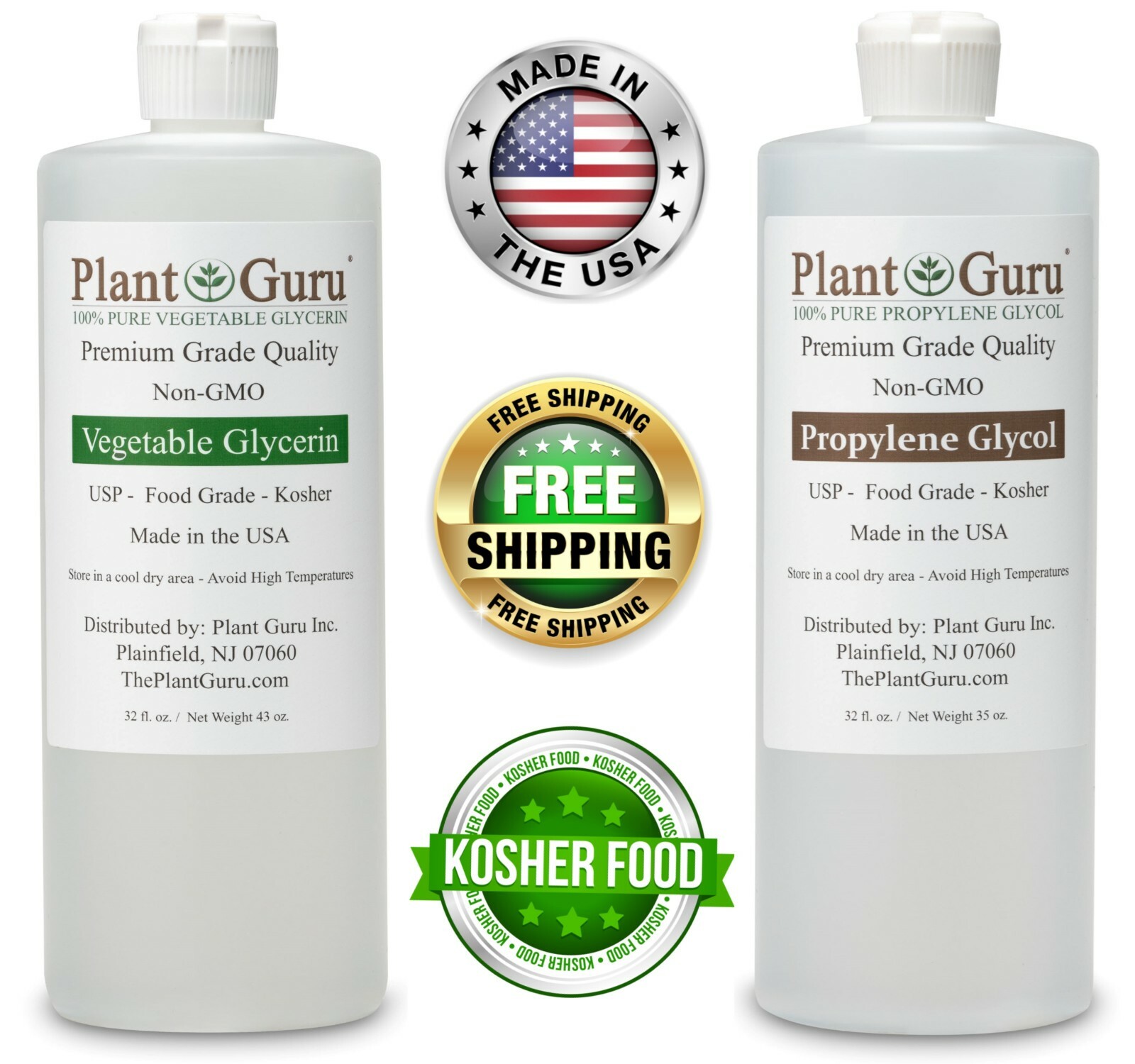 Vegetable Glycerin Propylene Glycol 32 oz Each USP 99.9 % Pure Food Grade VG PG
