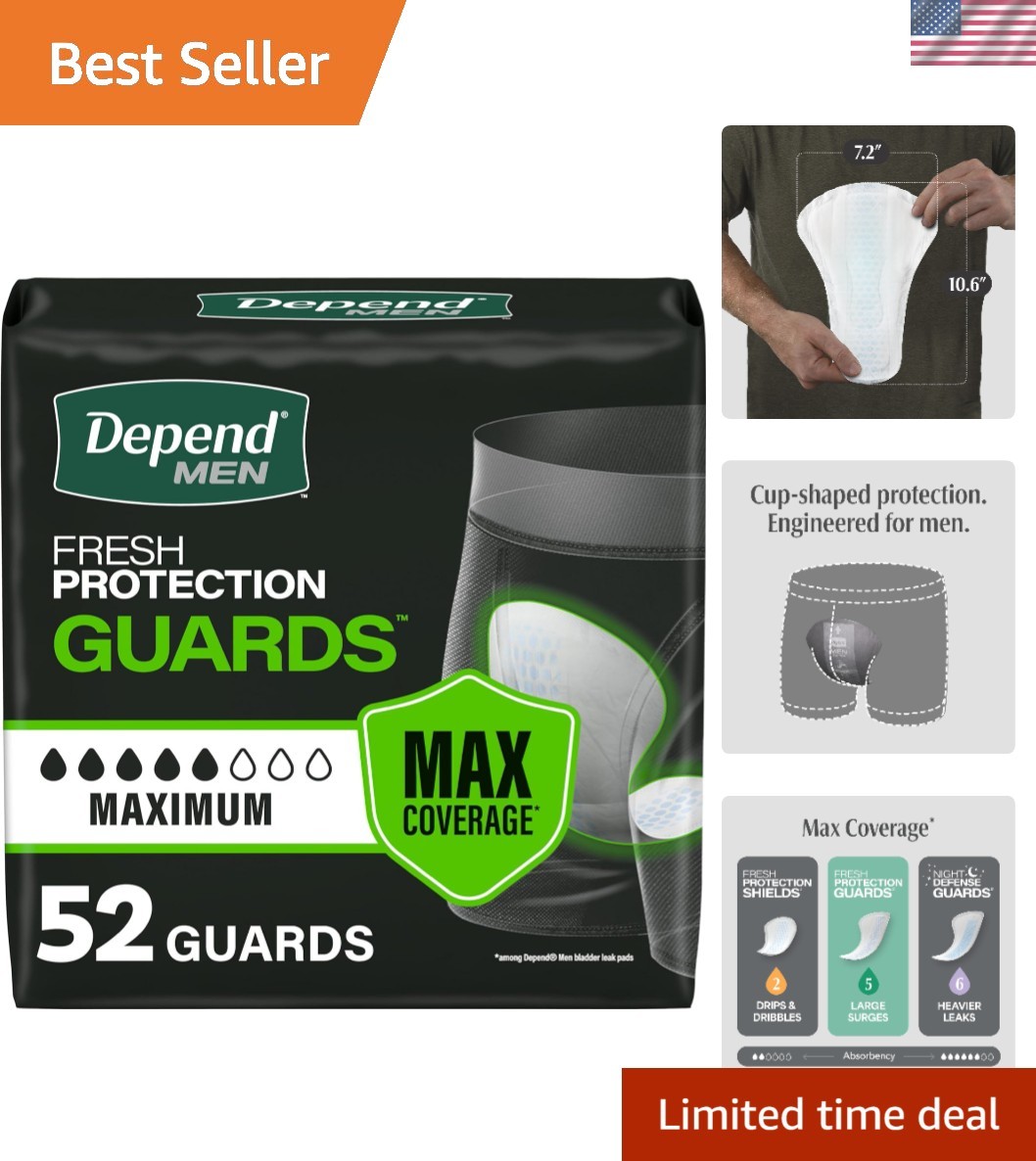 Incontinence Pads for Men Maximum Absorbency 52 Count Depend Guards