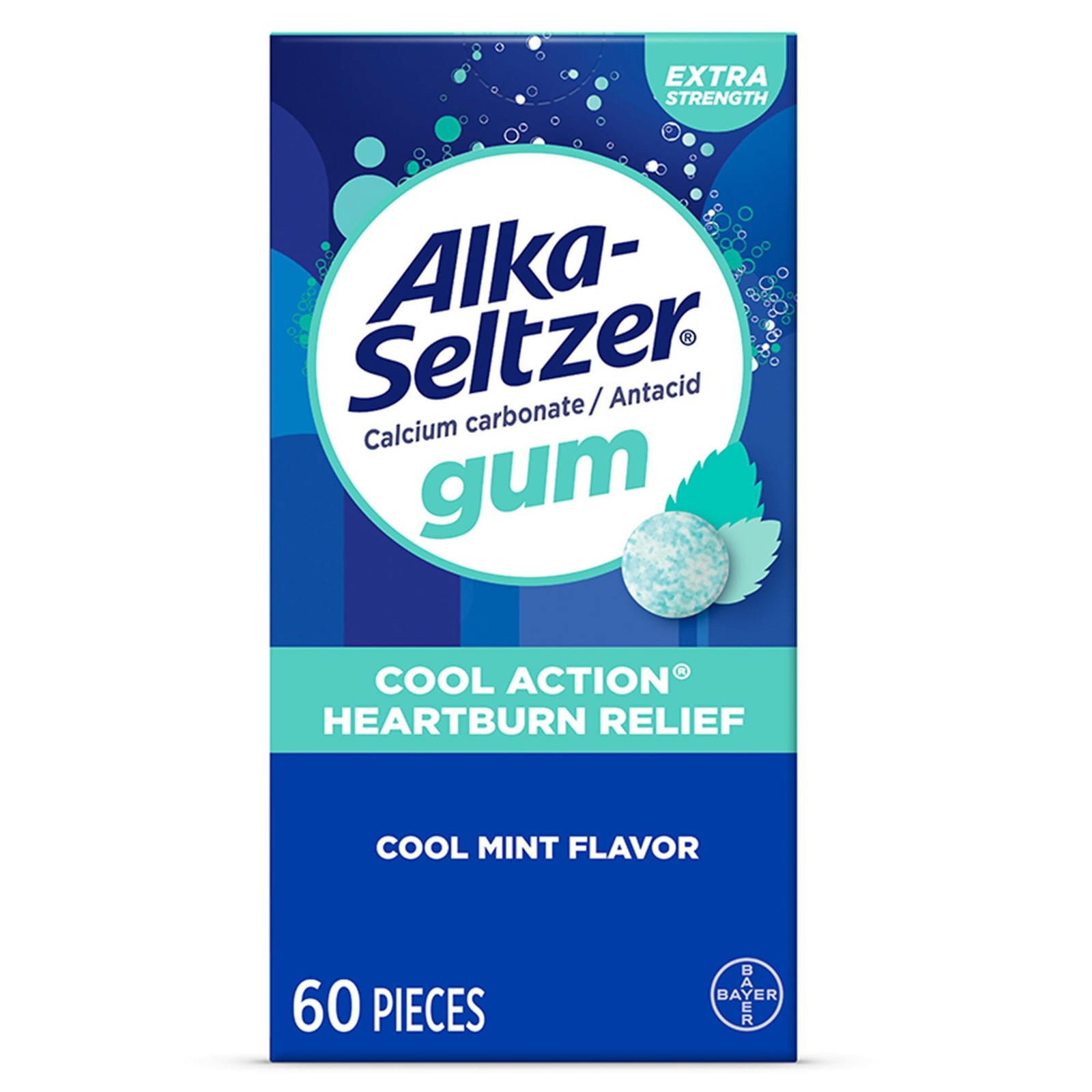 Alka-Seltzer Cool Action Heartburn Relief Gum, 1 Count (Pack of 60), White