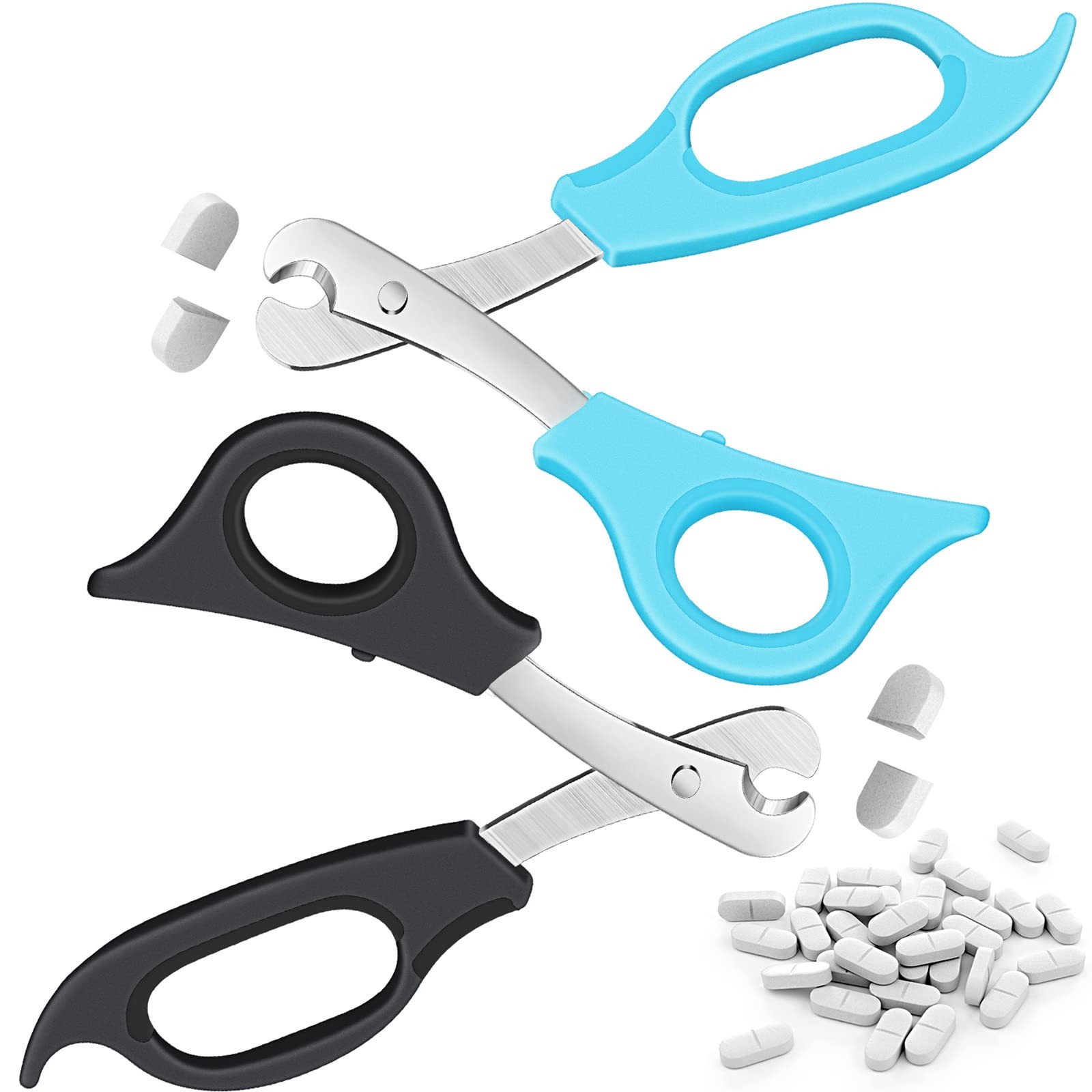 2 Pieces Pill Splitter Scissors 2 Count (Pack of 1), Black, Sky Blue