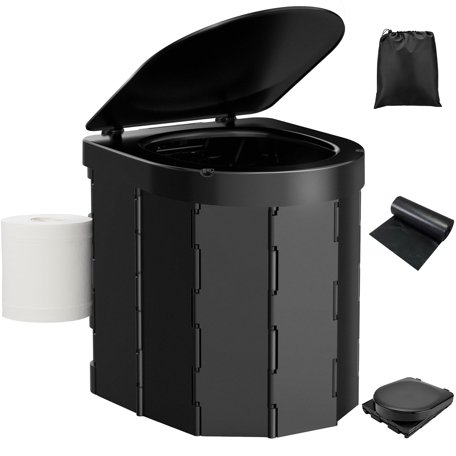 Portable Camping Toilet, Folding Toilet for Adults with Lid and Large, Black