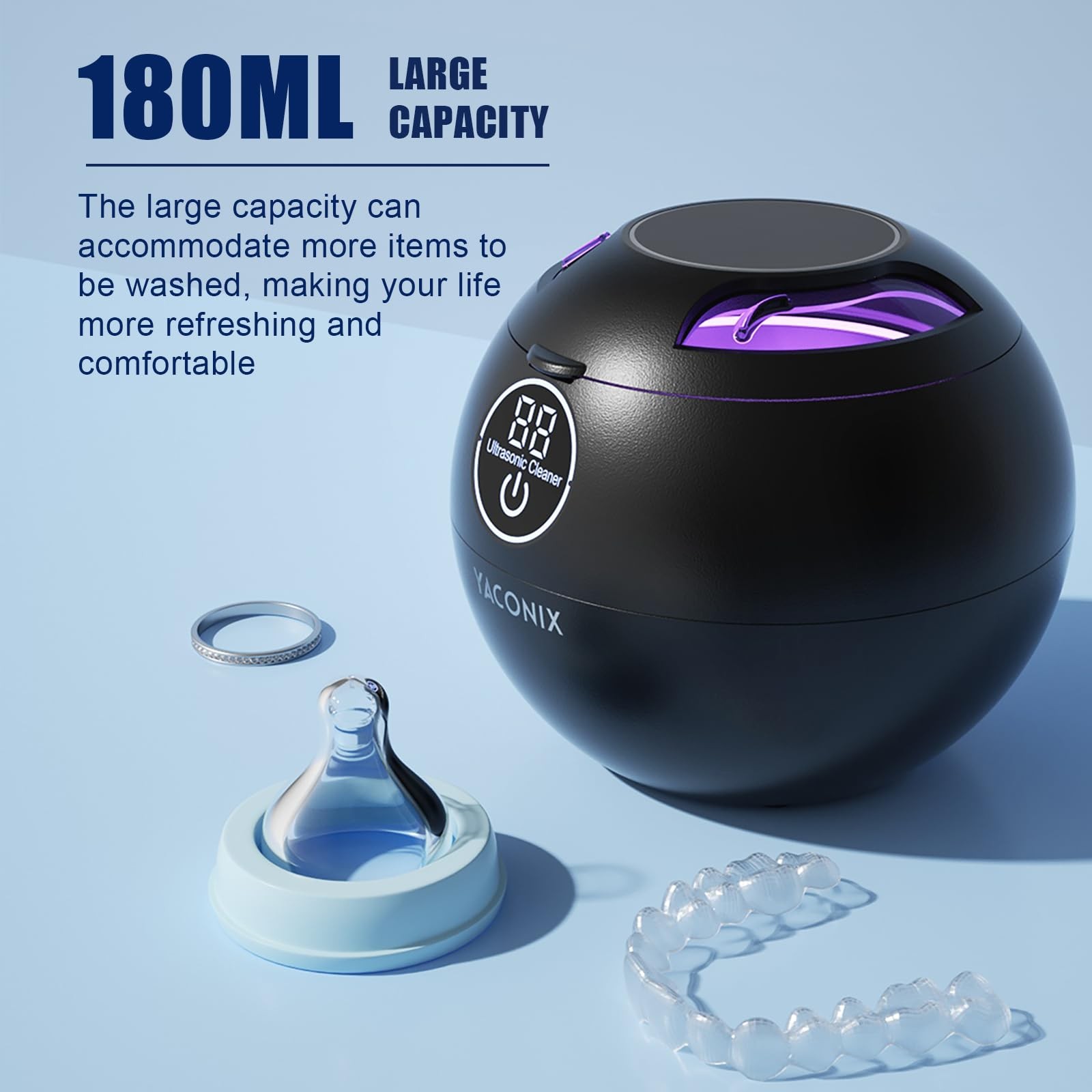 Ultrasonic Retainer Cleaner Machine 45kHz Dental with Black