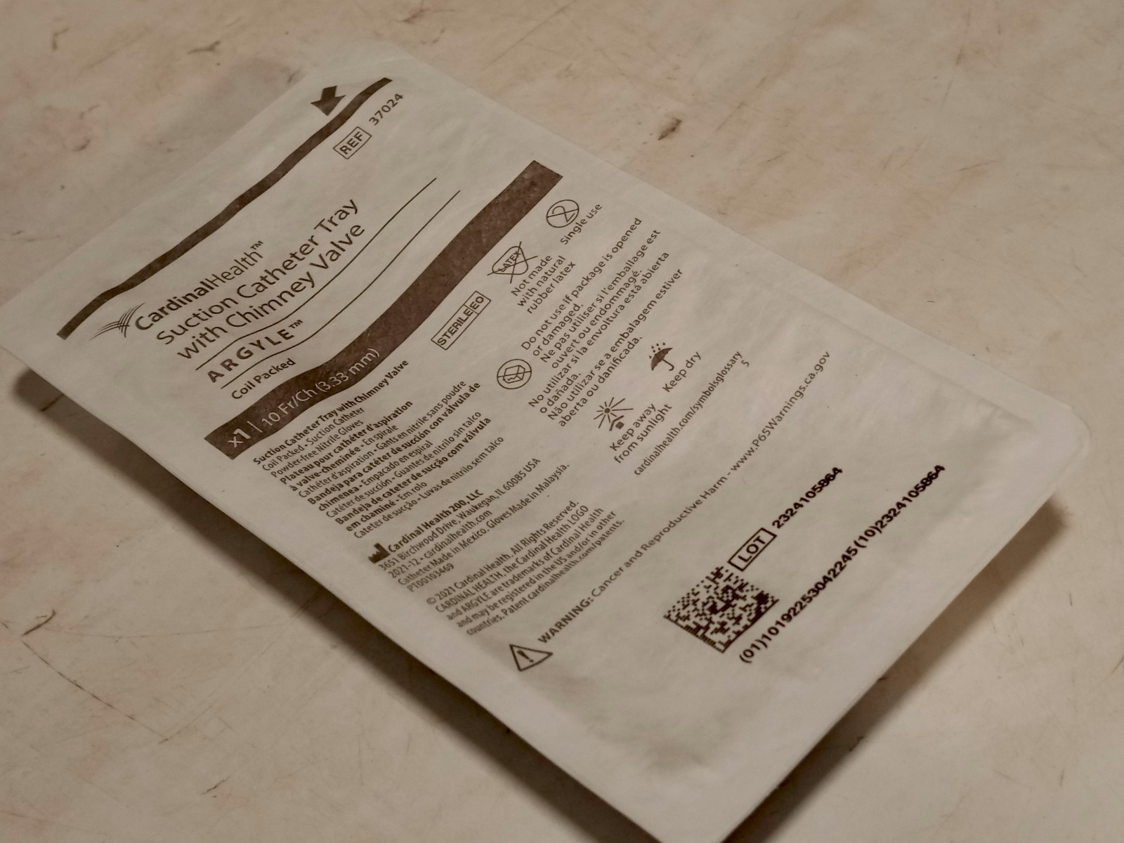 (5) Cardinal Argyle Coil-Packed Suction Catheter Trays with Chimney Valve, 37024
