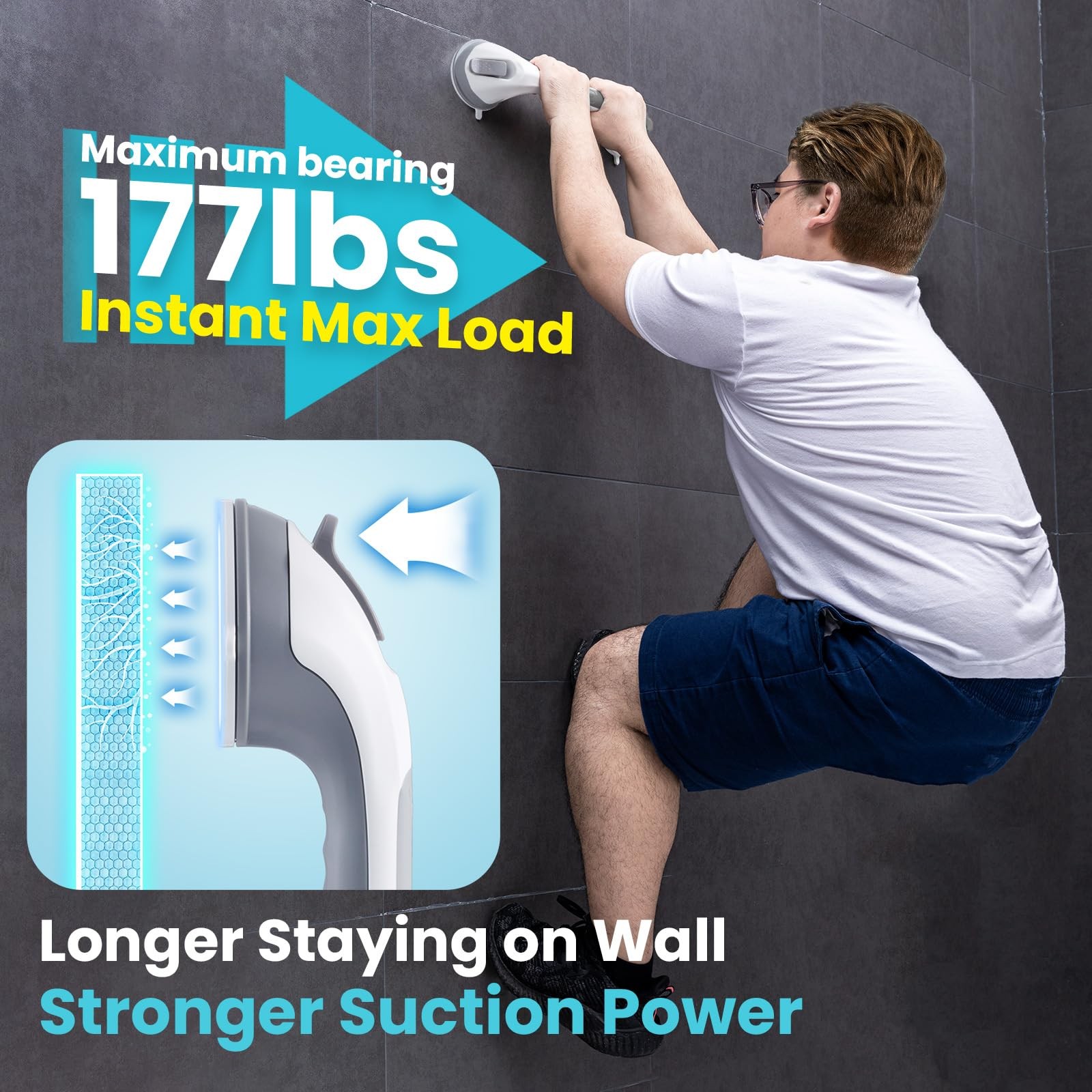 Shower Grab Bar 16 Inch Suction Cup Heavy Duty Waterproof Grey AW678 TAILI Bars