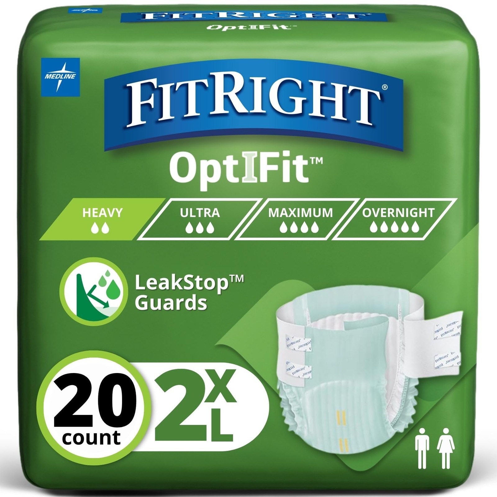 Adult Incontinence Briefs Tabs Heavy Absorbency 2XL 20 Count White FitRight