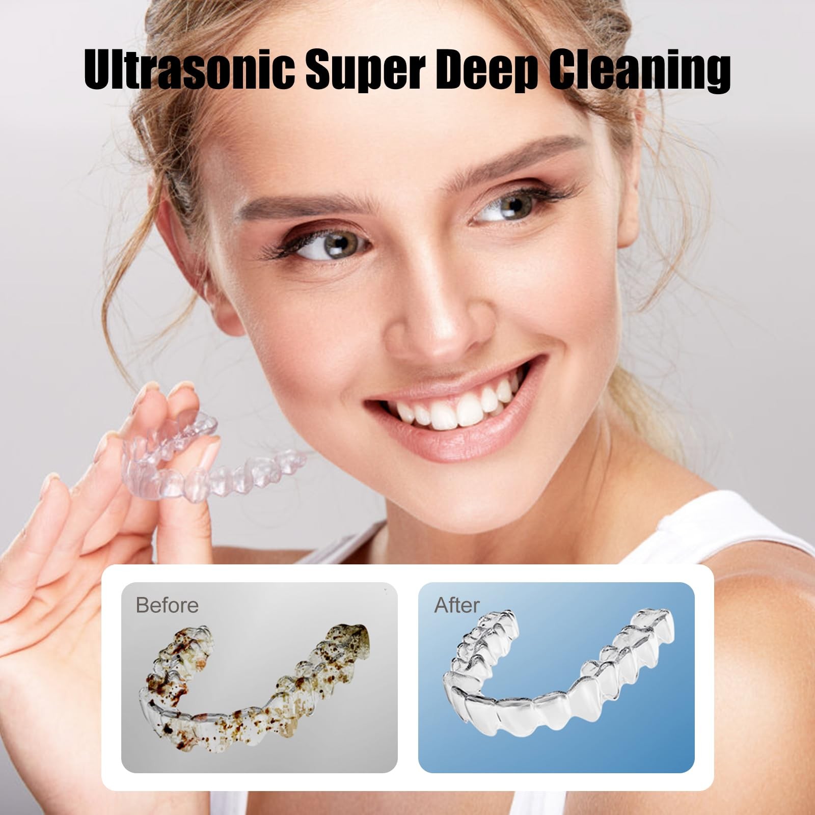 Ultrasonic Retainer Cleaner Machine 45kHz Dental with Black