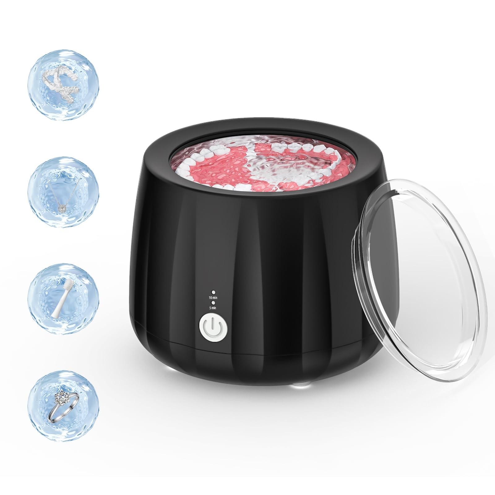 KIMWUVI Ultrasonic Retainer Cleaner Machine.220ML Portable Denture Black