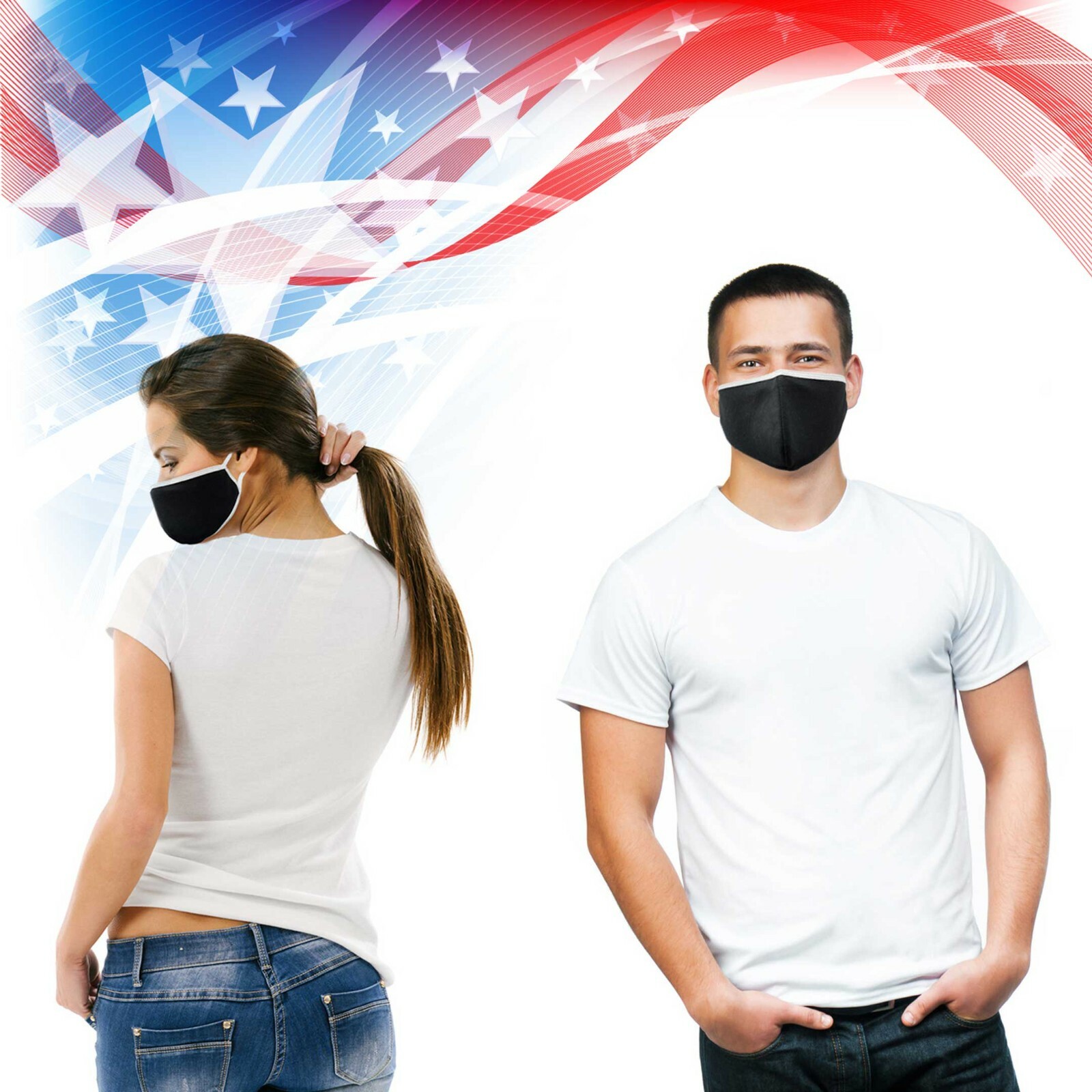 Face Mask Premium Black White Seam Reusable Washable Cotton Mask (Pack of 10)