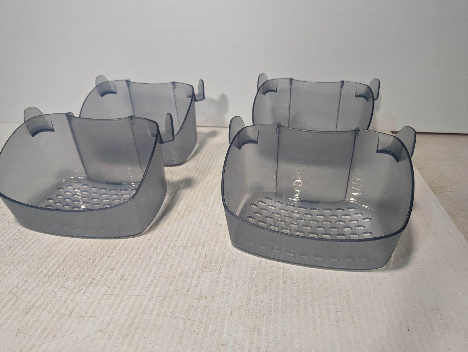 Lot of 4 Plastic Medical Pole Mount Baskets, Color: Smoky Gray