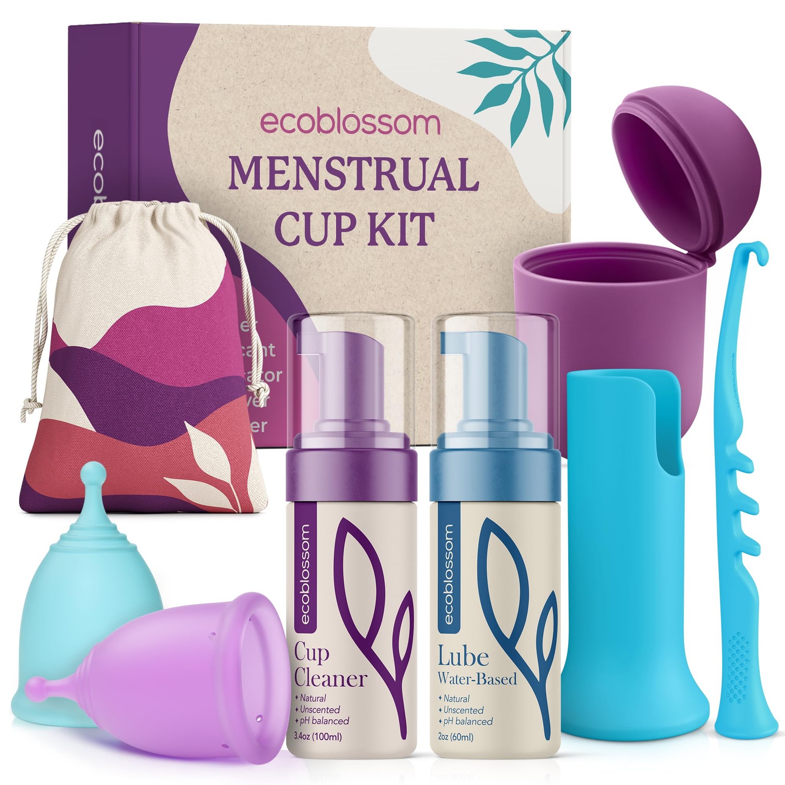 Menstrual Cup Kit Small & Large Reusable Silicone Sterilizer Wash Ecoblossom