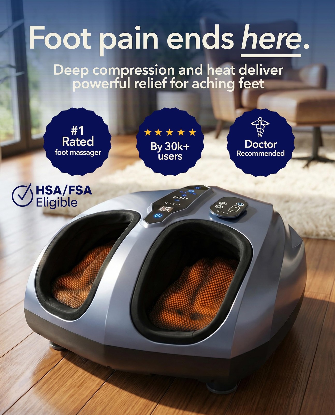Foot Massager Machine Shiatsu Deep Kneading Air Compression Heat RF-670 MIKO