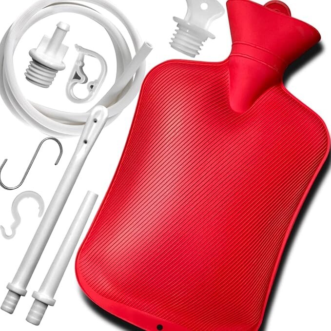 Home Enema Douche Kit Hot Water Bottle Bag 2 Quart Capacity Reusable Red New