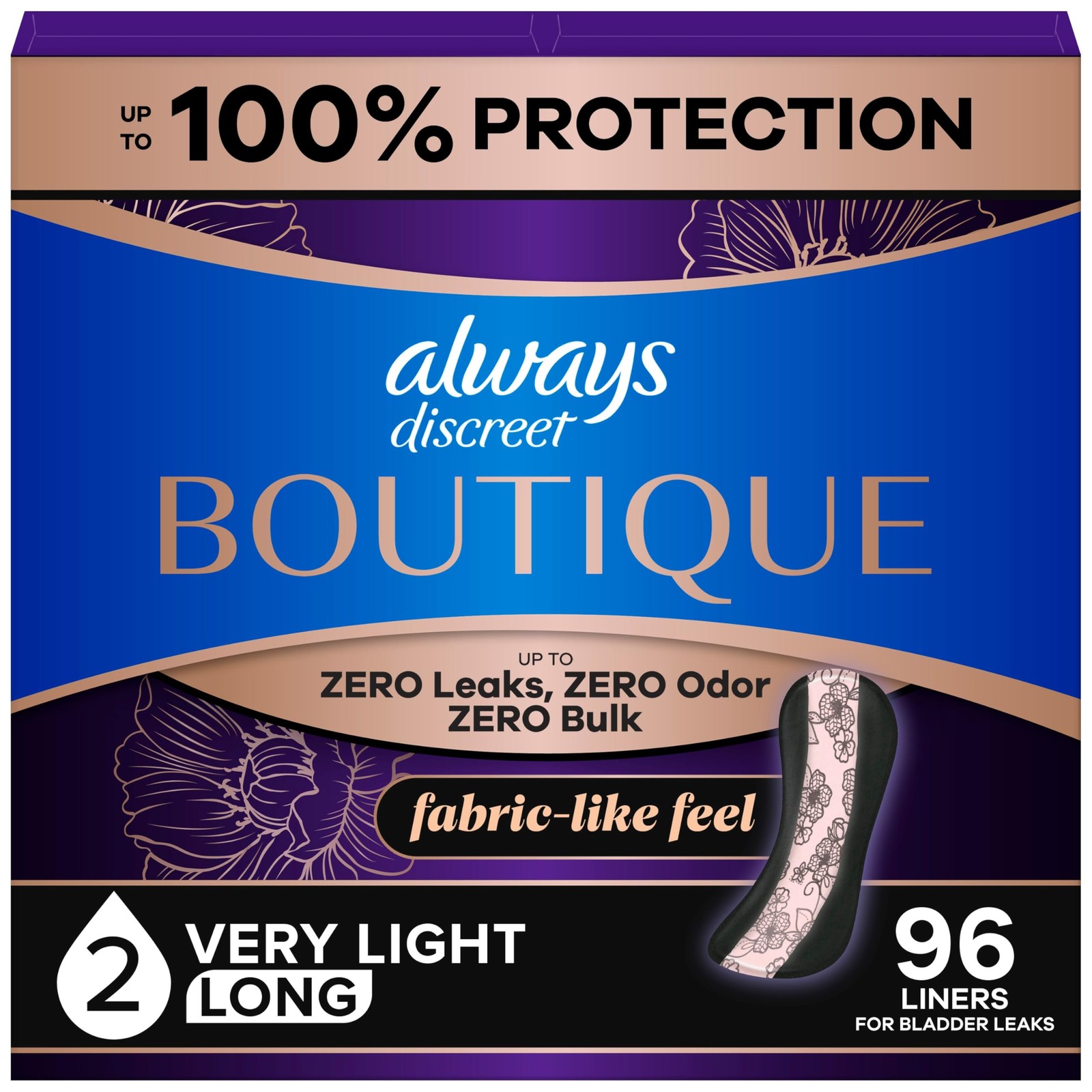Panty Liners Long Length Very Light Absorbency 96 Count 3 Pack Incontinence