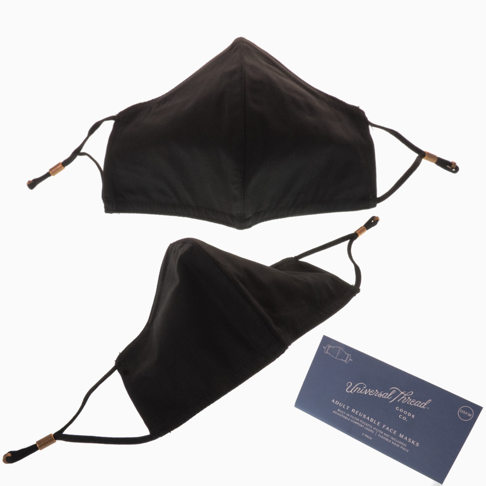 Universal Thread Adult Reusable Black Face Masks 100% Cotton OSFM 2-Pack