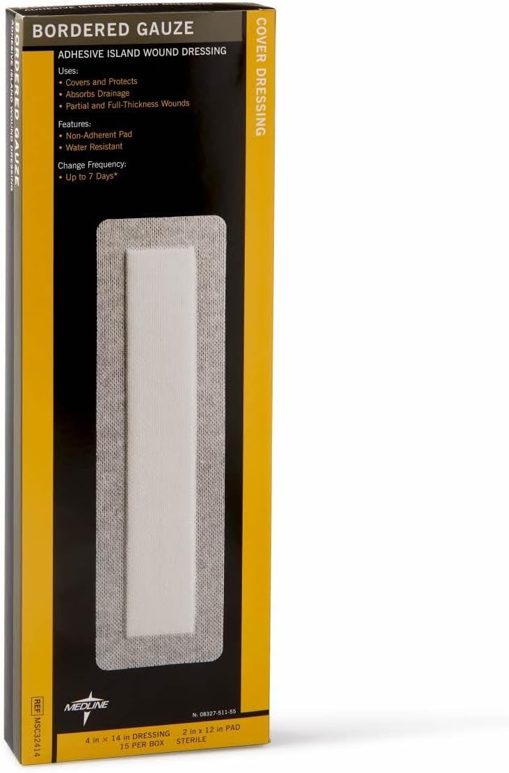 Medline MSC32414Z Sterile Bordered Gauze, 4″ x 14″ (Pack of 15)