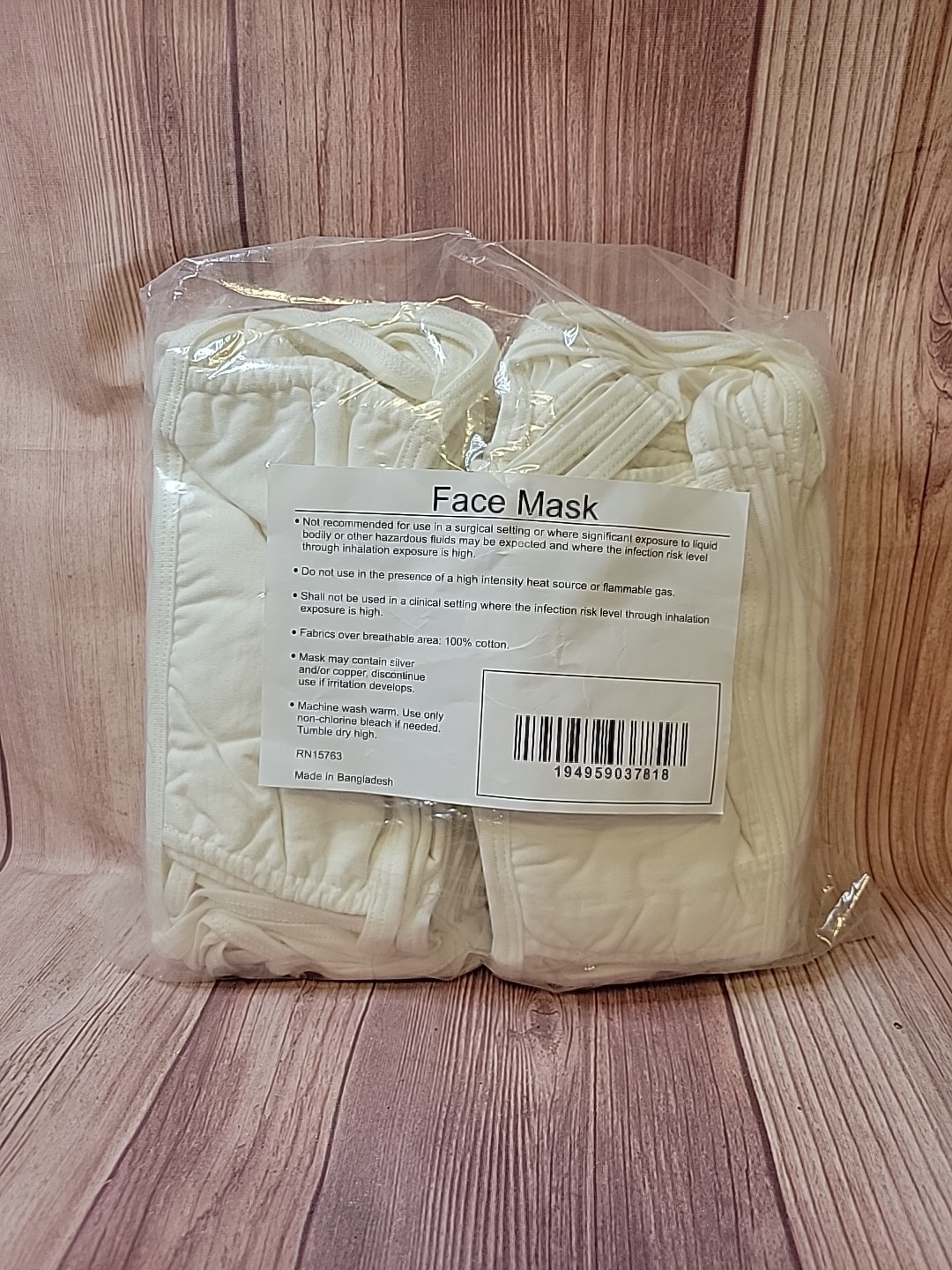 50 Pack – Hanes -3 Ply Washable Reusable White Face Masks Adjustable 100% Cotton