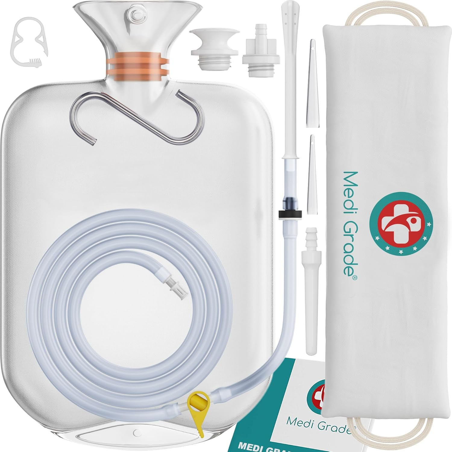 Enema Kit for , 2L Capacity – Transparent, Hands-Free with One-Way Valve, 4 Tips
