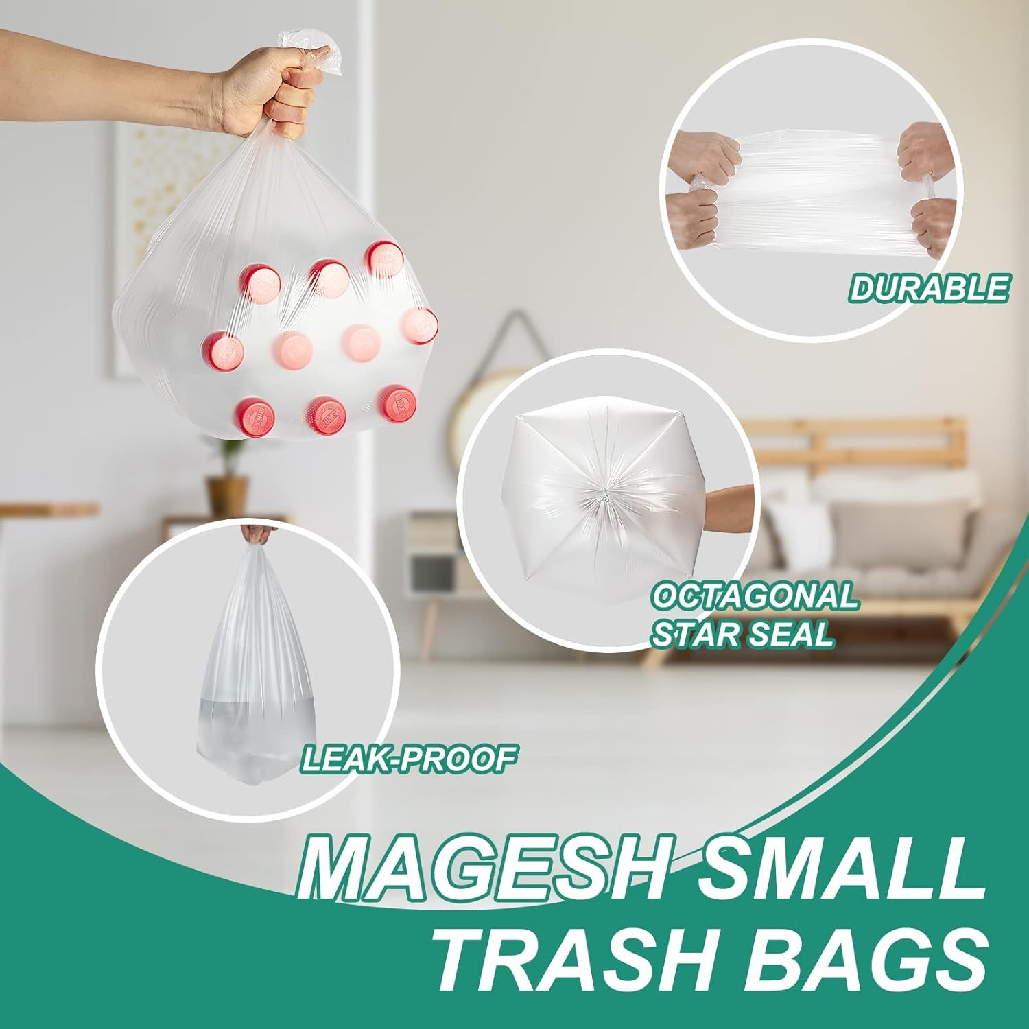 Magesh 4 Gallon Trash Bag Strong, Leakage-Free, 1 Count (Pack of 105), Clear