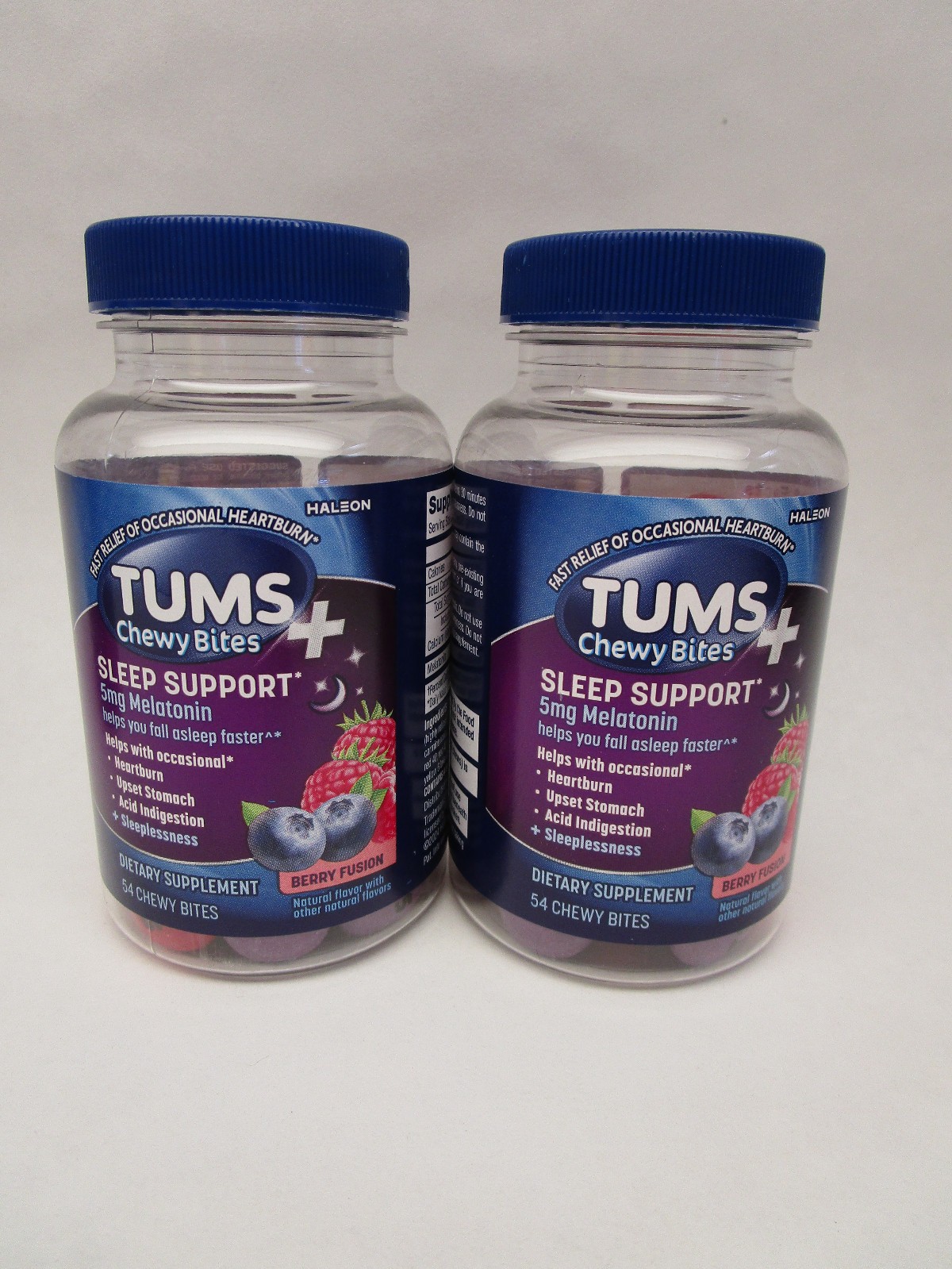 2 -TUMS Heartburn Plus Sleep Support Chewable Dietary Berry Fusion 5mg Melatonin