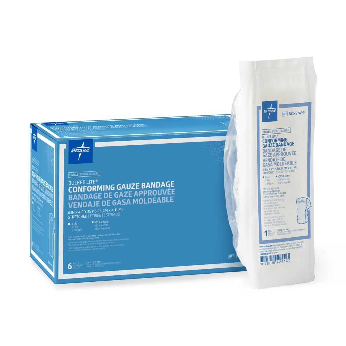 Bulkee Lite Sterile Cotton Conforming Bandages 6″ x 4.5YD, Case