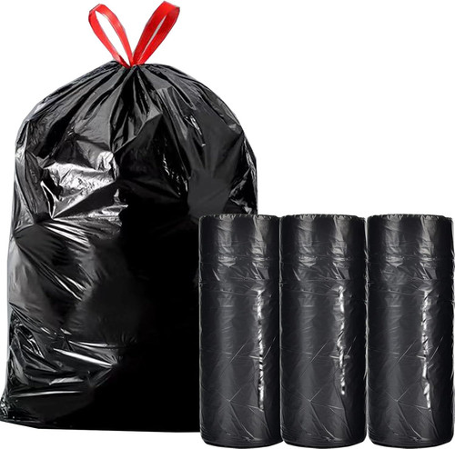 Large Black 20-21 Gallon Drawstring Trash Bags | Measuring 28x 33.8