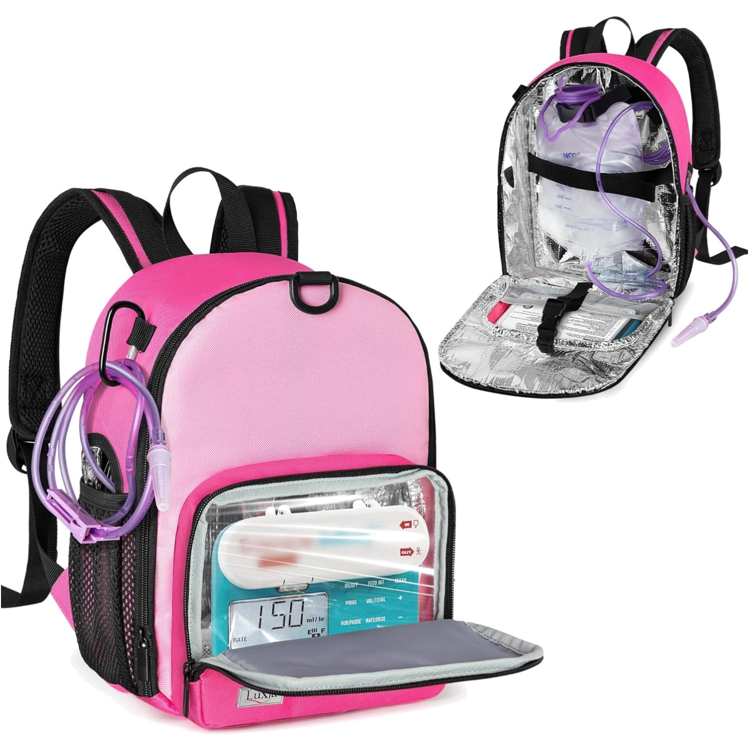 Lightweight Red Rose Backpack for Feeding Tube & Pump – Kid-Friendly Design