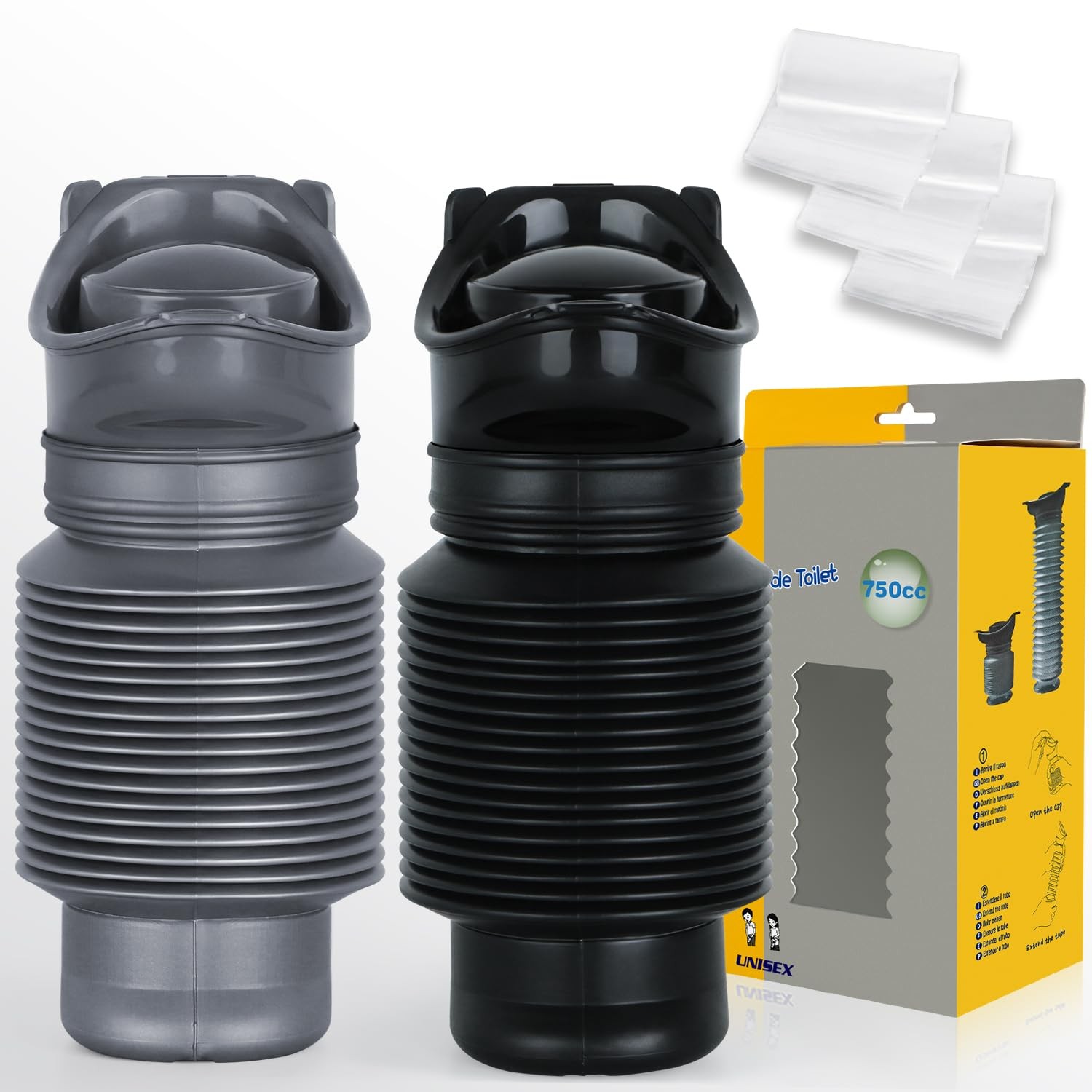Pee Bottles For Men,Collapsible Urine Bottle With Disposable Gray and Black