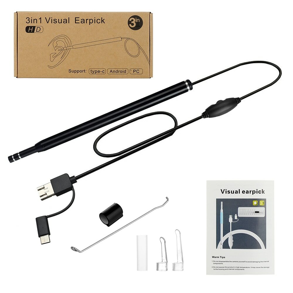 3-in-1 Visual Earpick Otoscope Endoscope 5.5mm Camrea Lens Ear Cleaning Tool