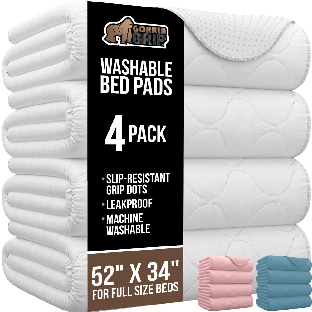 Waterproof Underpads 52 x34 4 Pack Heavy Absorbency White Gorilla Grip Washable