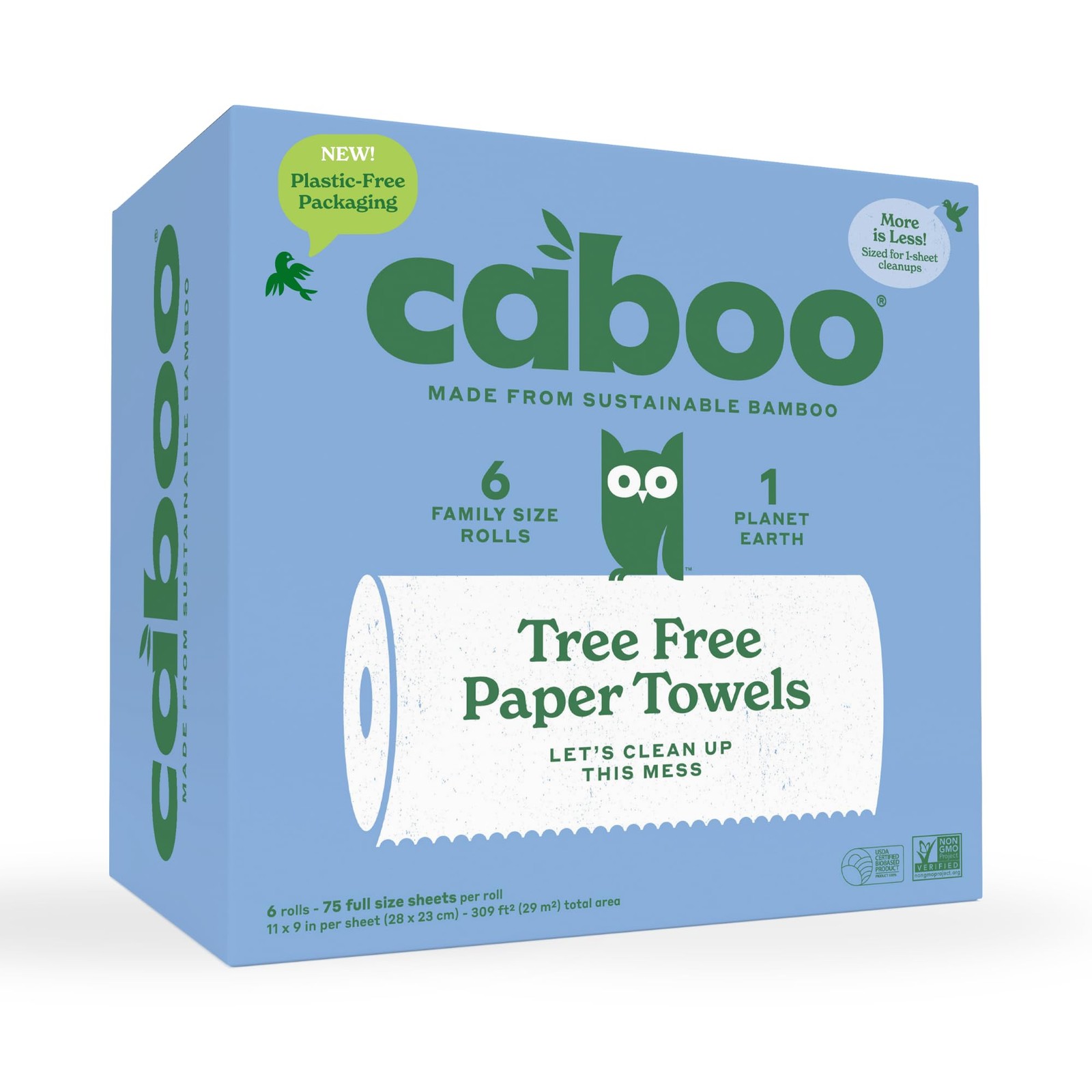Paper Towels Tree Free 6 Family Size Rolls 2 Ply Caboo Sheets cleaning absorbent