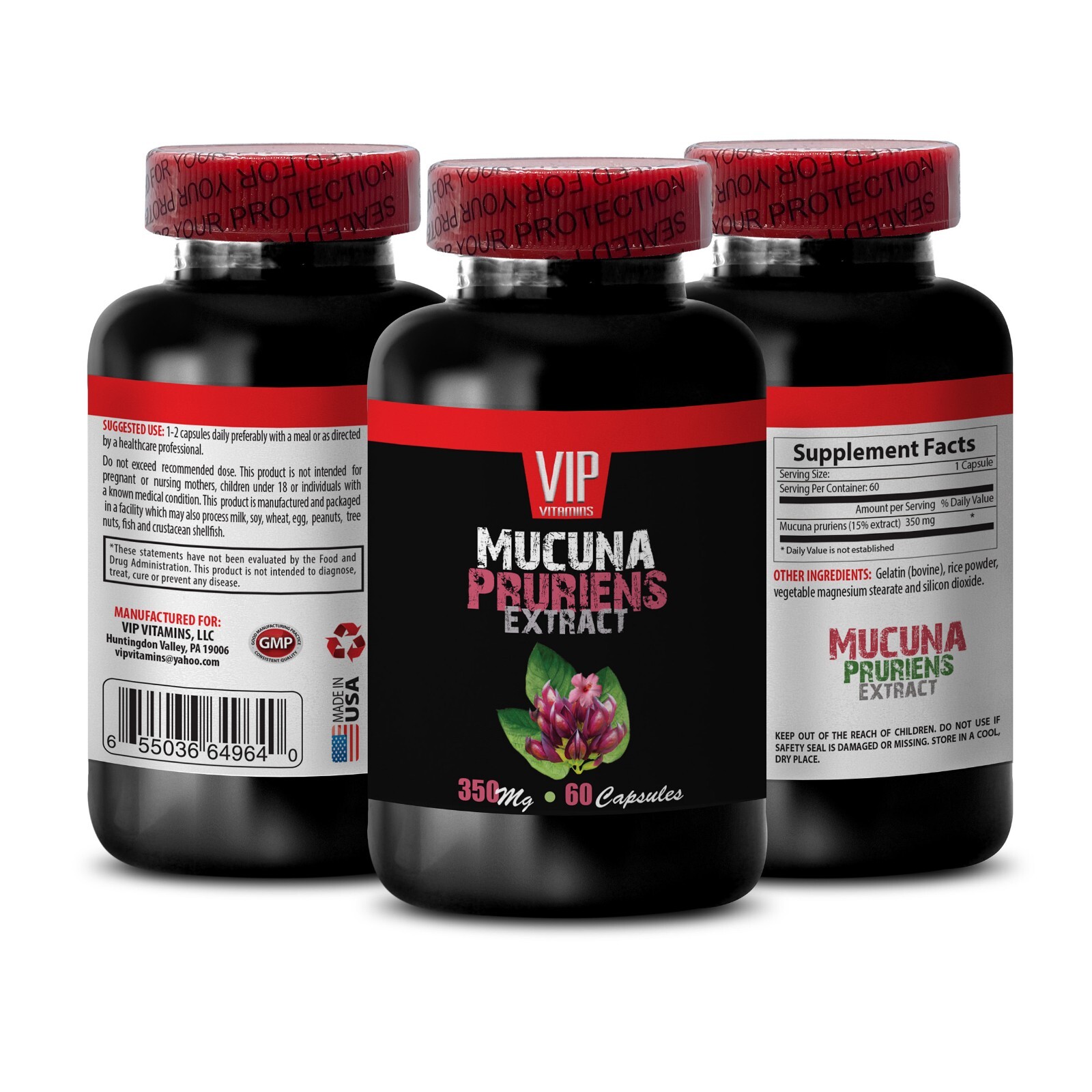 brain memory support – MUCUNA PRURIENS EXTRACT – focus pils 3 bottles 180 caps