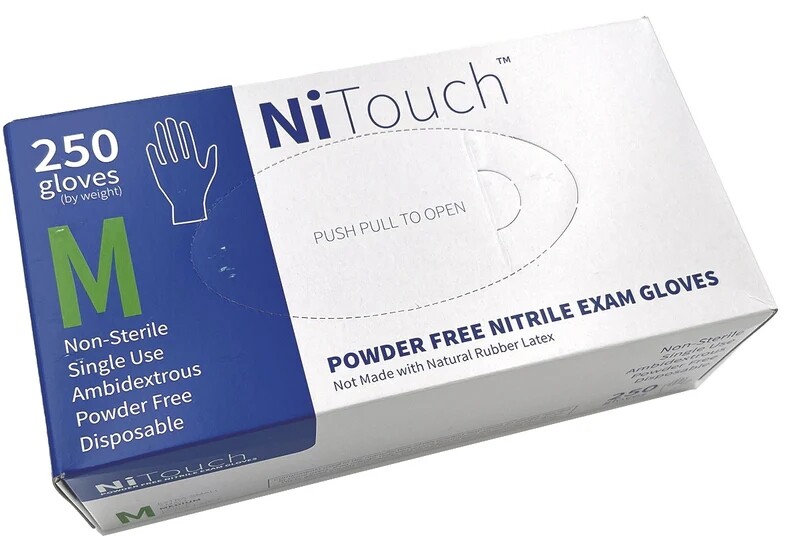 NiTouch Disposable Blue Nitrile Powder-Free Exam Gloves, (250 gloves/box)