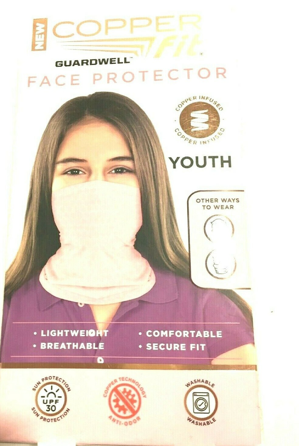 Copper Fit Guardwell Face Protector Gaiter Youth PINK Washable 21HB037