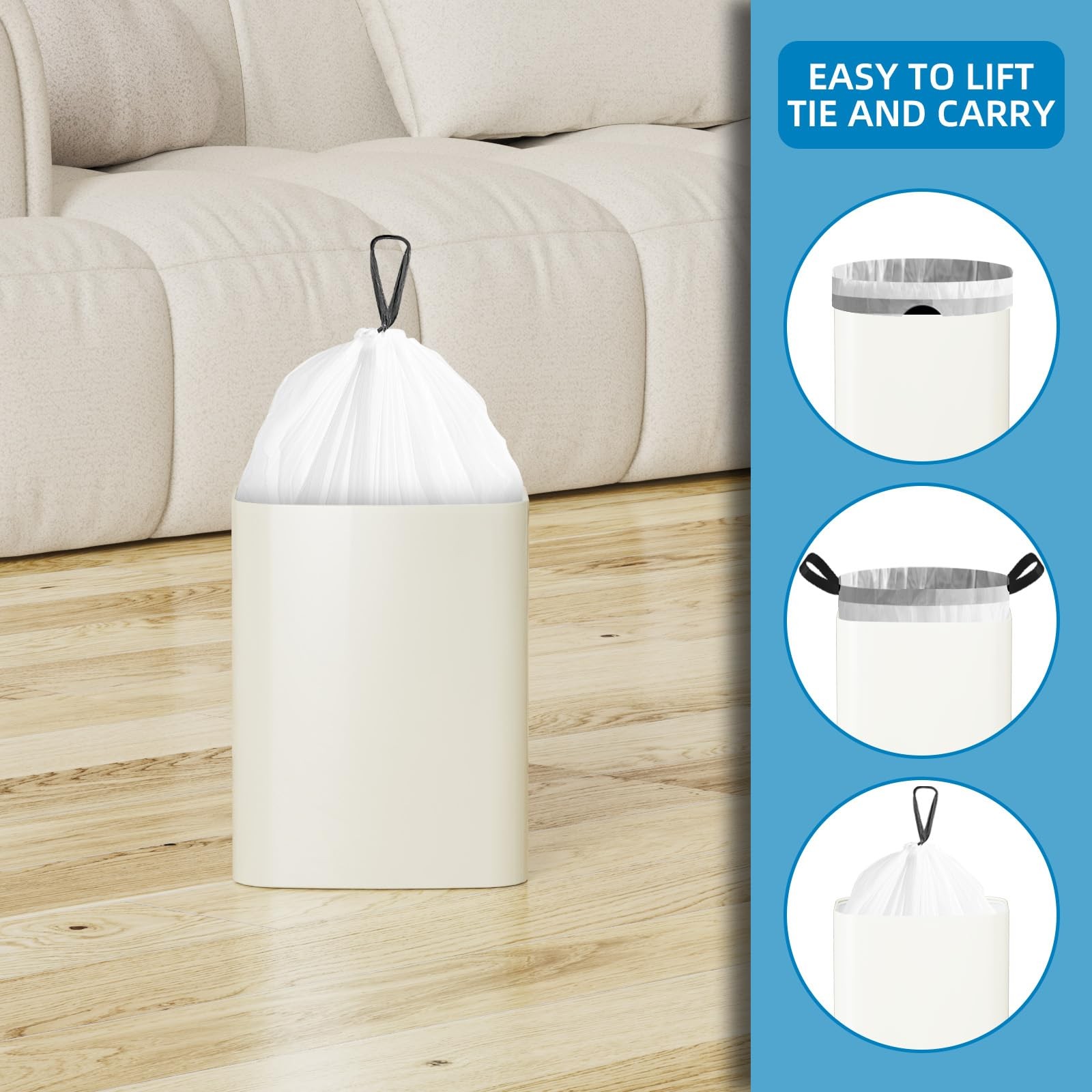 120 Counts 1.6 Gallon Mini Drawstring Trash 1 Count (Pack of 120), White