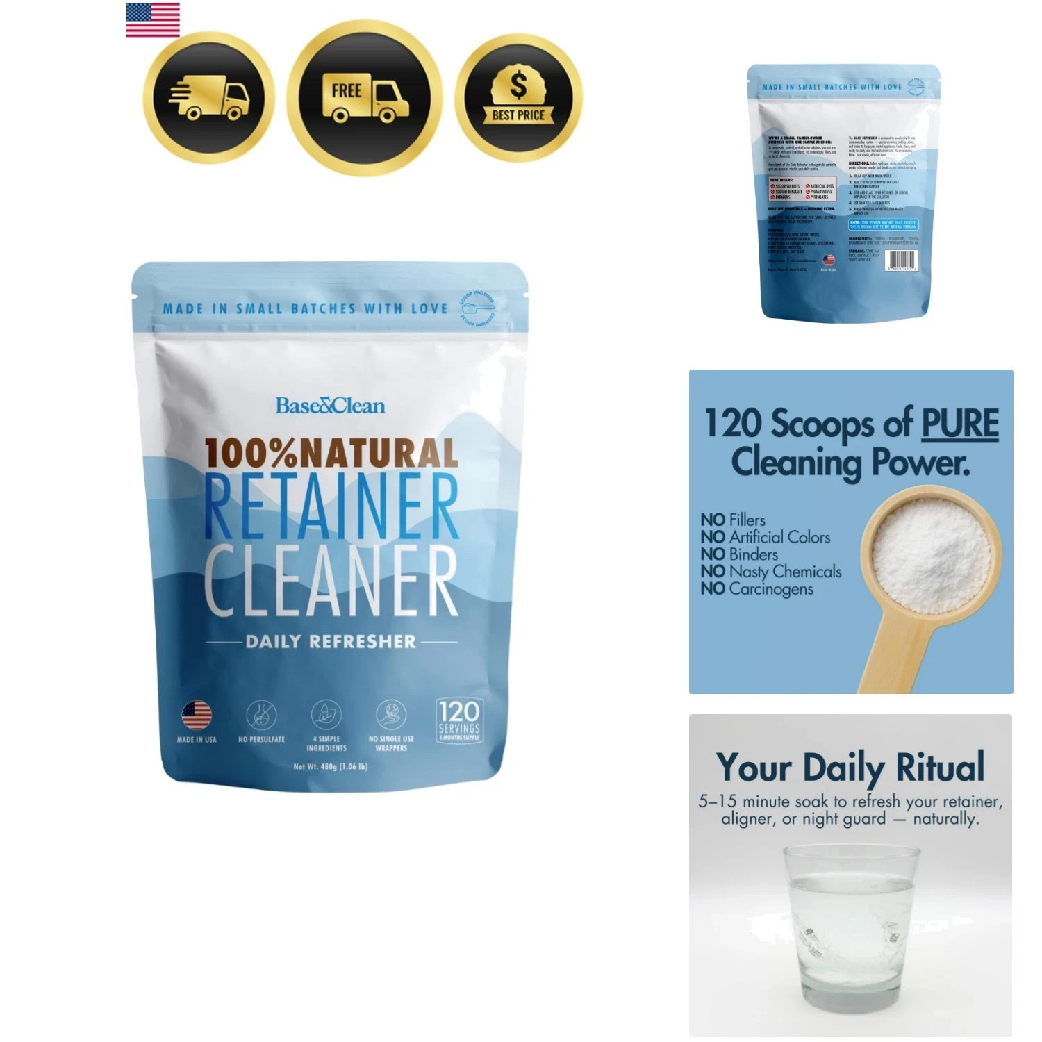 The Daily Refresher | 100% Natural Retainer & Aligner Cleaner Powder | For Da…