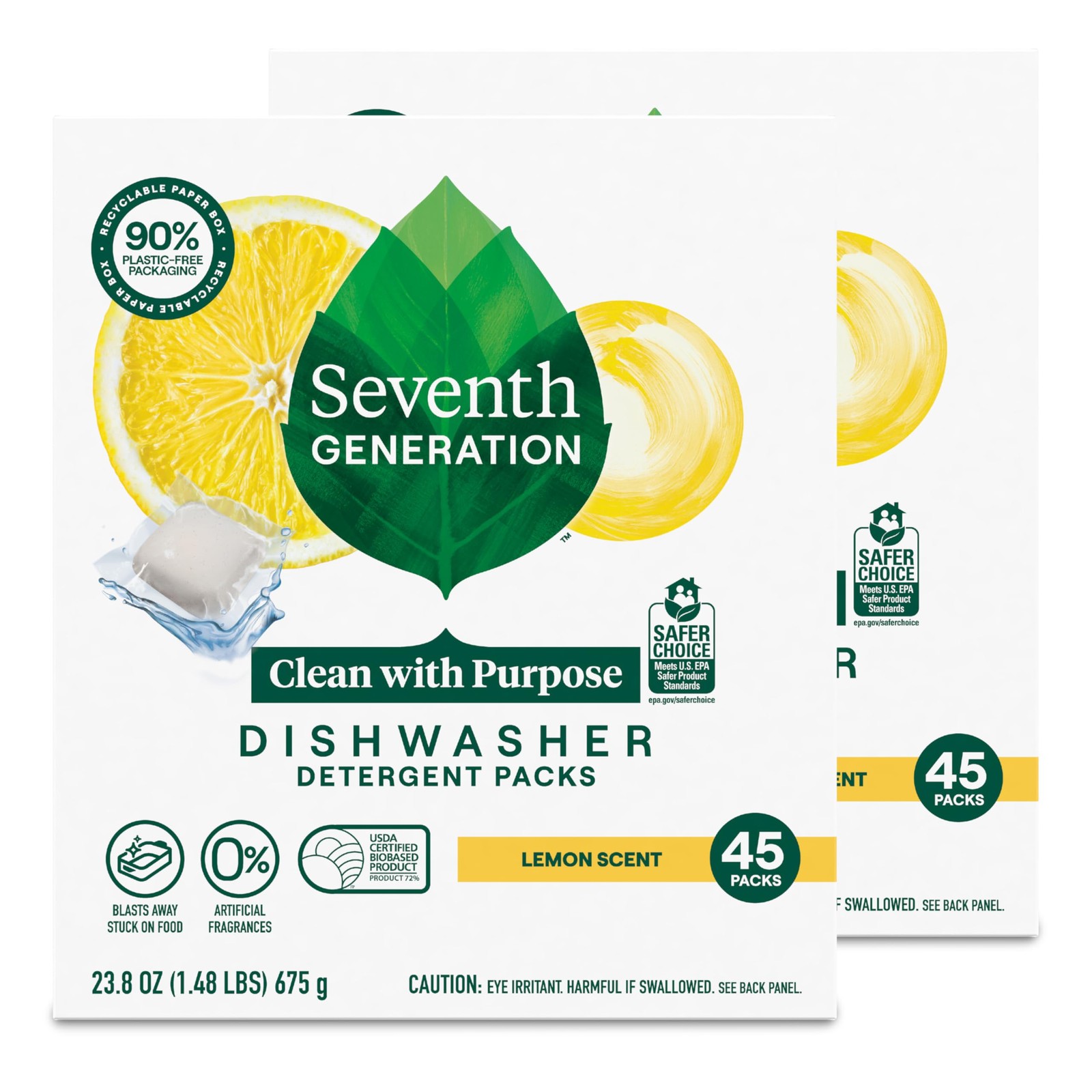 Dishwasher Detergent Packs Lemon Scent 45 Count 2 Pack Seventh Generation dishes