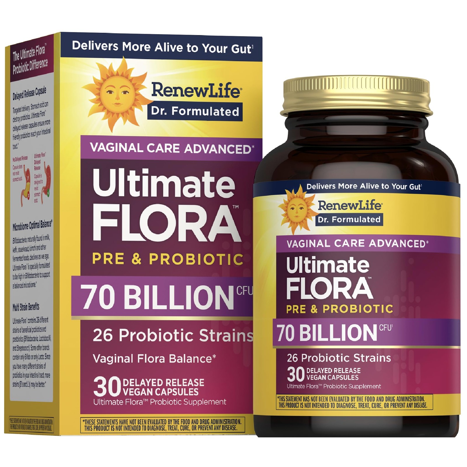 Probiotic Capsules 70 Billion CFU Women Ultimate Flora 30 Count Renew Life Vegan