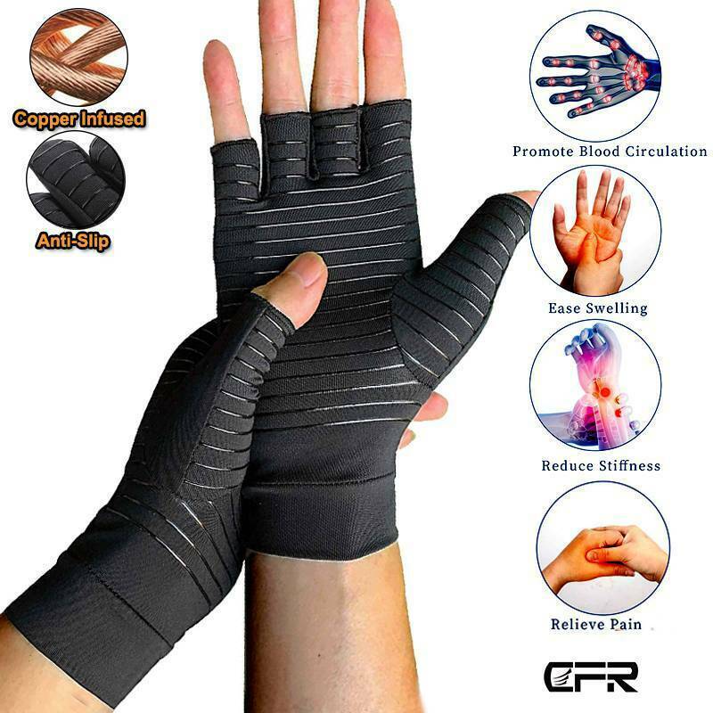 Copper Compression Arthritis Gloves Fit Carpal Tunnel Joint Pain Circulation NEW