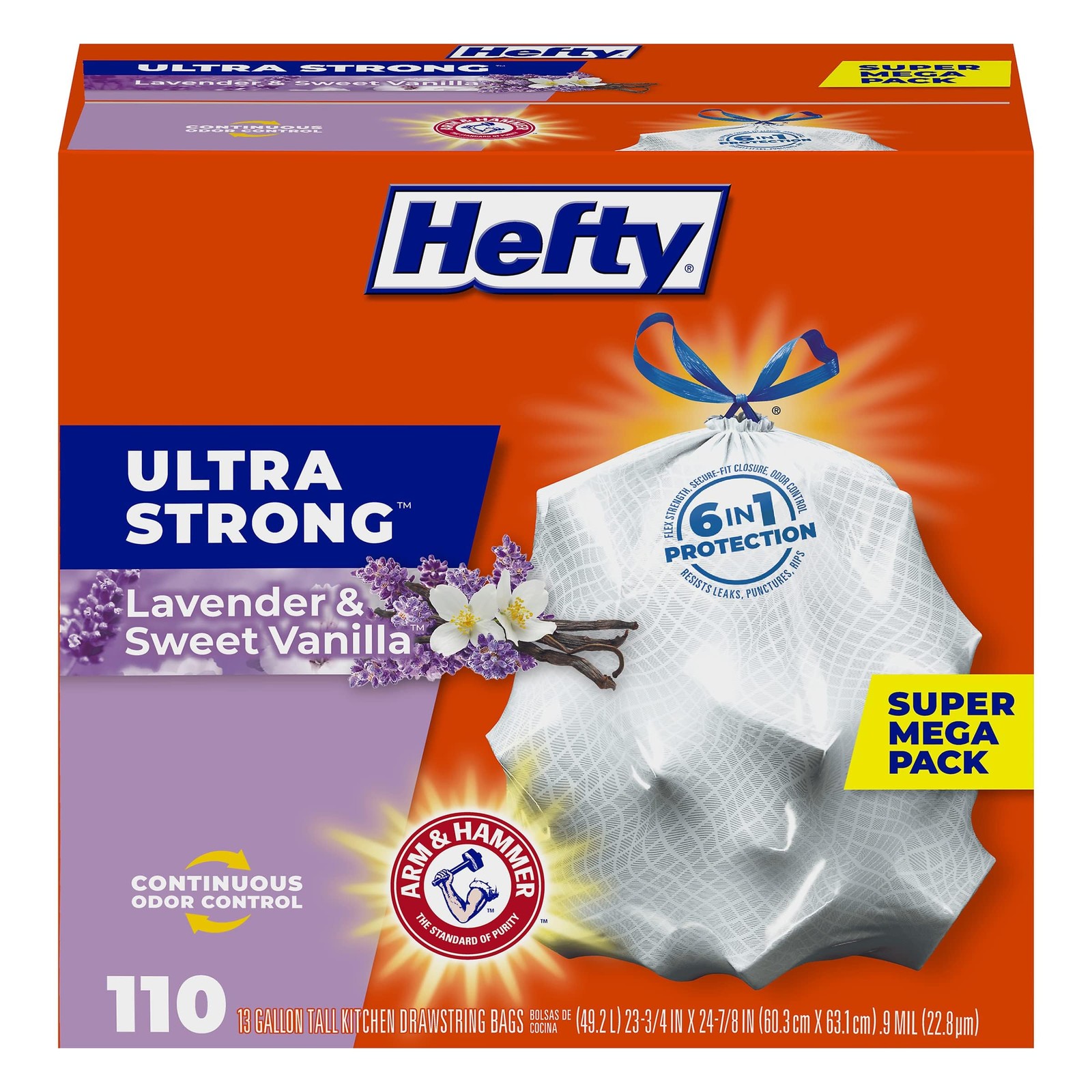 Hefty Ultra Strong 13 Gallon Trash Bags, Tall 110 count (Pack of 1), White