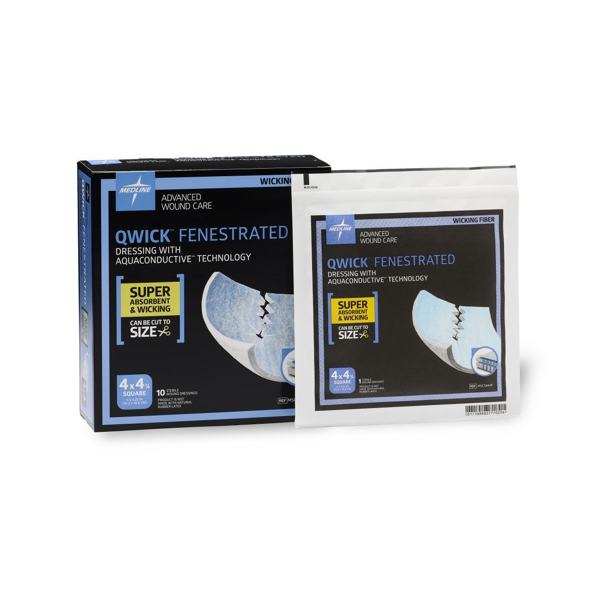 Qwick Fenestrated Nonadhesive Dressing w/ Aquaconductive Tech, 4.25″X4″, 50/CS