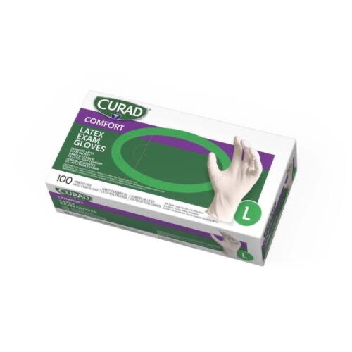 CURAD Comfort Wear Latex Exam Gloves, Large, 100 Count