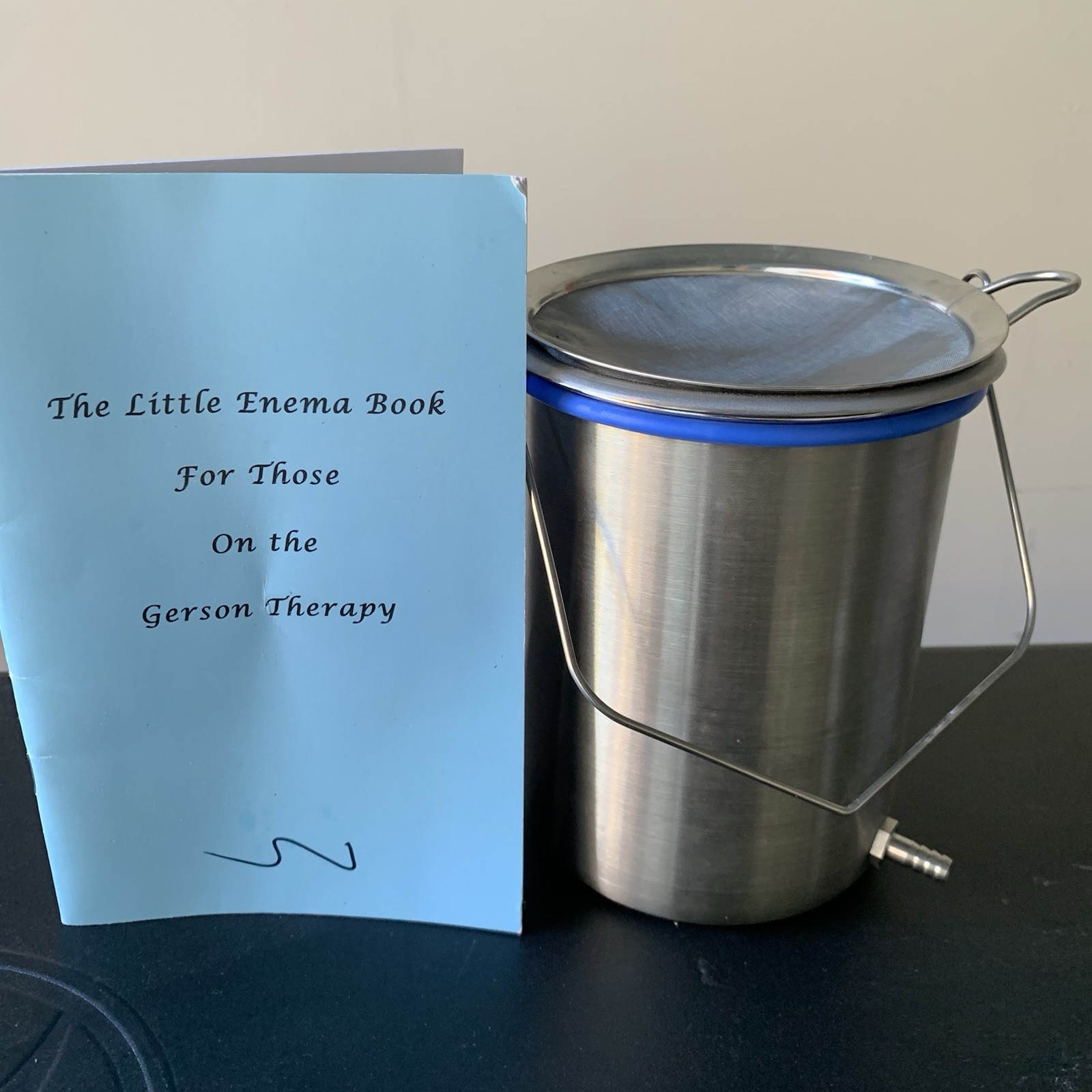 Gerson Therapy Lot W/ Pure Life Stainless Steel Enema Bucket, Filter, Guide Book