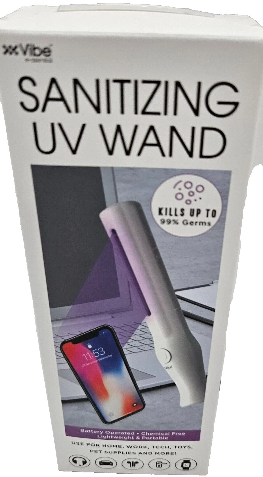 Vibe Sanitizing Wand Battery Operated Kills Up To 99% Of Germs Small Compact