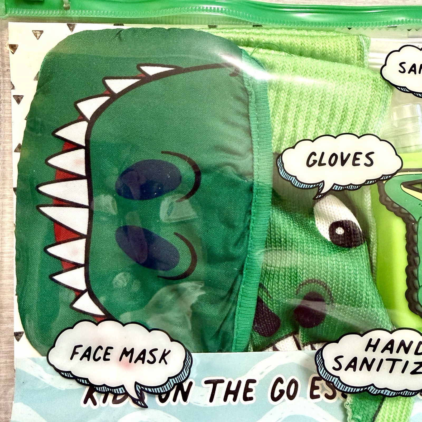 DINOSAUR Kids Essentials Flu / Cold Season Face Mask Hand Sanitizer Gloves New