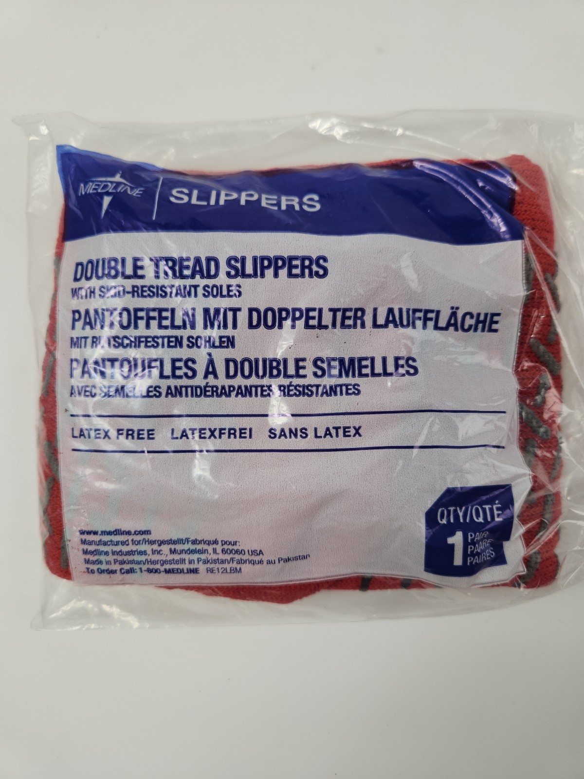 *1-Pack* Medline Double Tread Fall Prevention Red Slippers Free Shipping